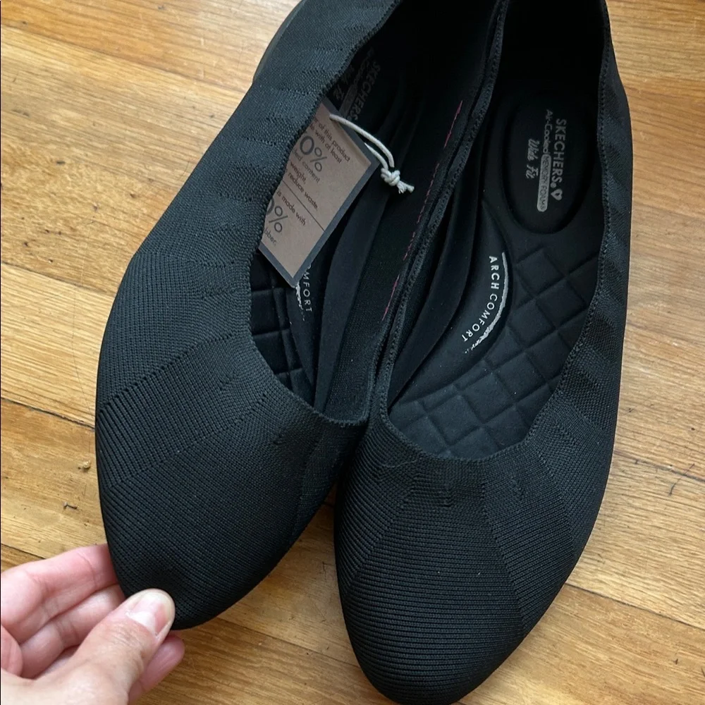 Skechers Women's Black Cleo black ballet most comfortable knit shoes 11 Wide